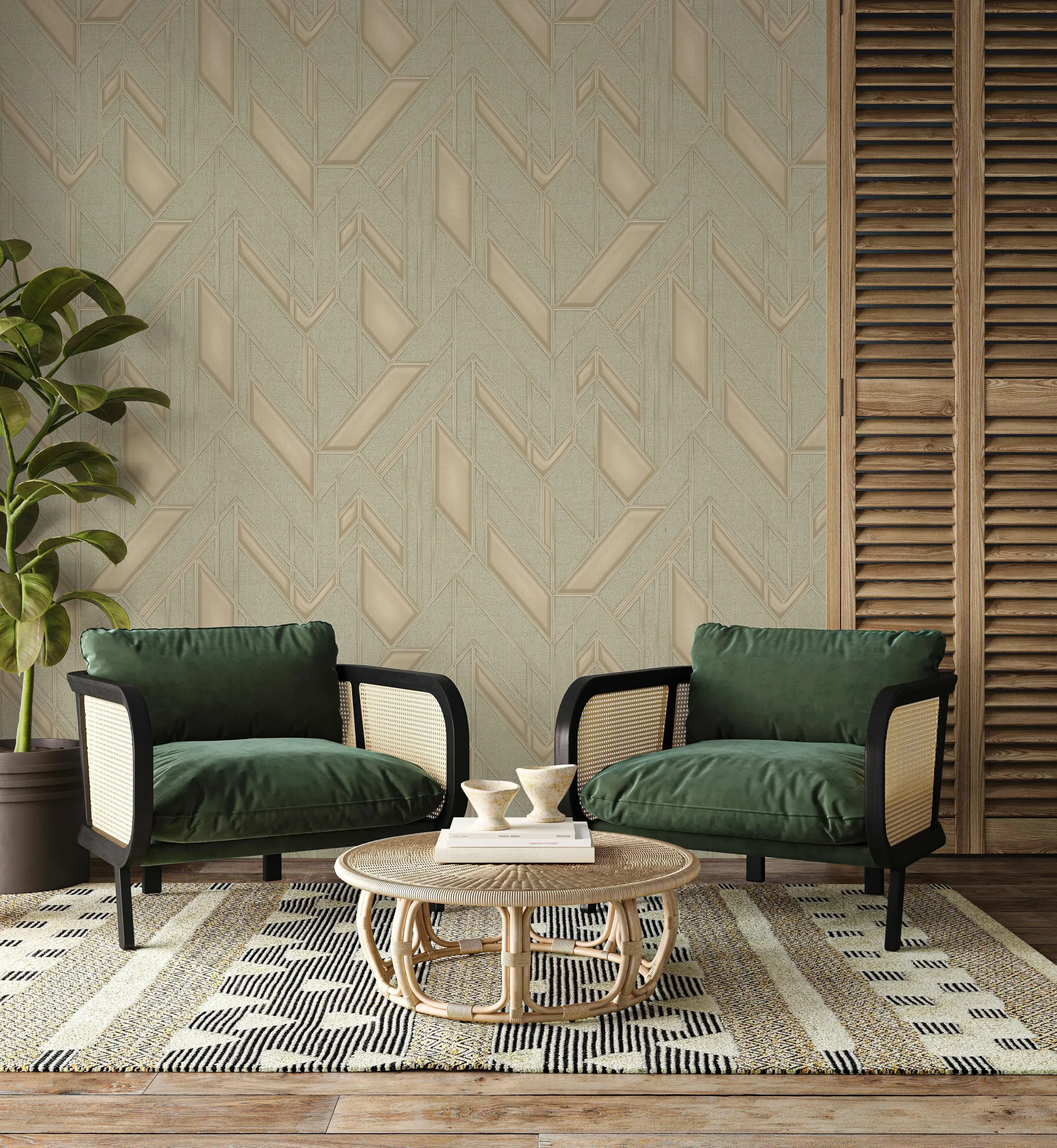 Green Embossed Wallpaper – Natural Aesthetic (24113-3)